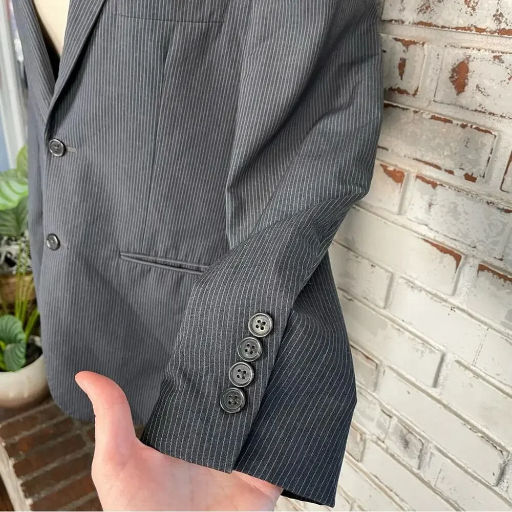 Vintage 90s Pierre Carden Men’s Grey Pin Stripe Lined Blazer Size 36